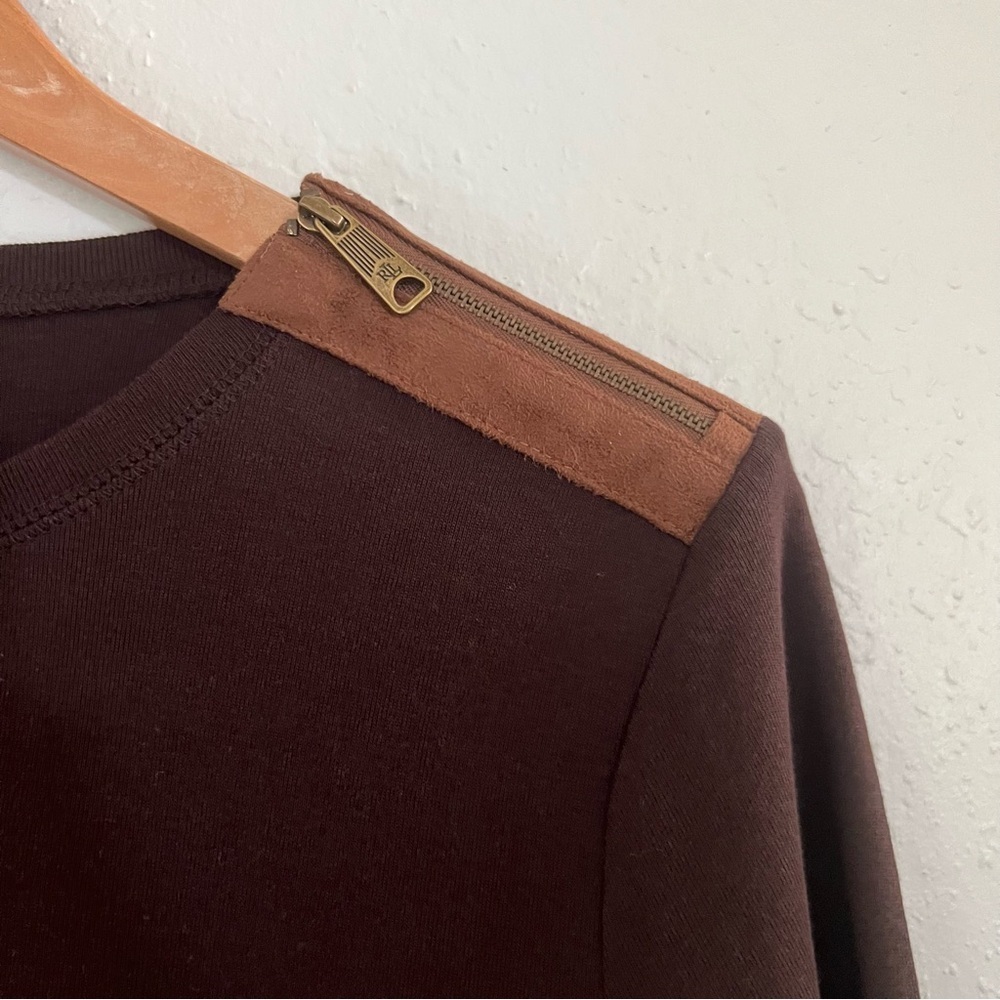 Lauren Ralph Lauren Women’s Sz XL Chocolate Brown Long Sleeve Tee elbow patches - Picture 6 of 10